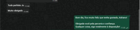 Tudo perfeito Ju Muito obrigado