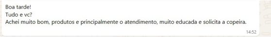 Boa tarde!
Tudo e vc?
Achei muito bom, produtos e principalmente o atendimento, muito educada e solícita a copeira.